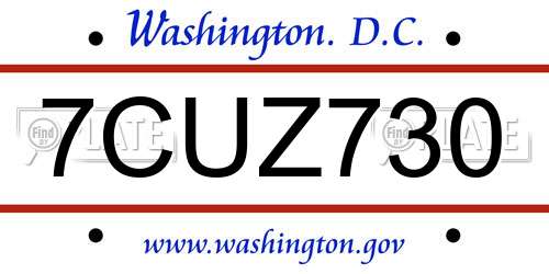 7CUZ730 District Of Columbia License Plate