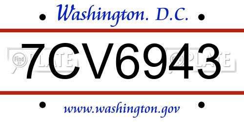 7CV6943 District Of Columbia License Plate