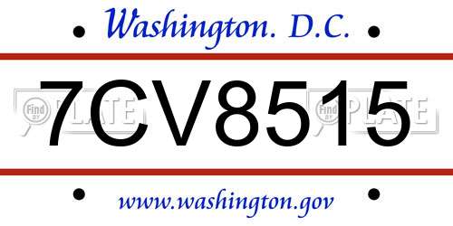 7CV8515 District Of Columbia License Plate