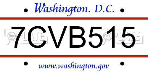 7CVB515 District Of Columbia License Plate