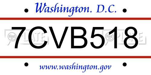 7CVB518 District Of Columbia License Plate