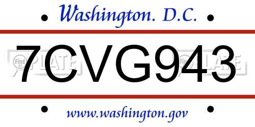 7CVG943 District Of Columbia License Plate