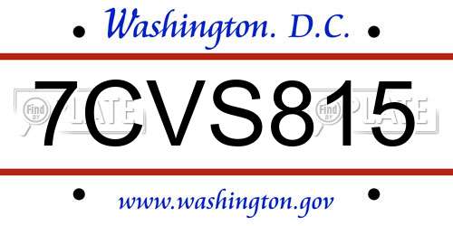 7CVS815 District Of Columbia License Plate