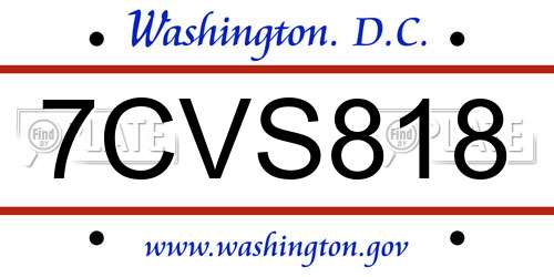 7CVS818 District Of Columbia License Plate