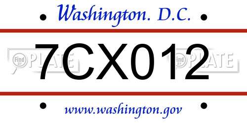 7CX012 District Of Columbia License Plate