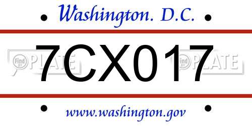 7CX017 District Of Columbia License Plate