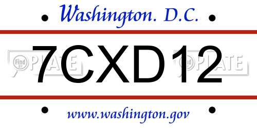7CXD12 District Of Columbia License Plate