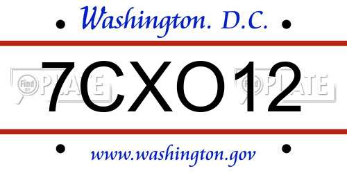 7CXO12 District Of Columbia License Plate