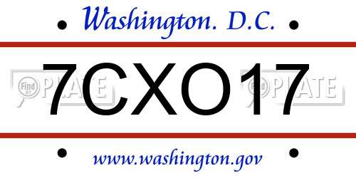 7CXO17 District Of Columbia License Plate