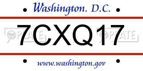 7CXQ17 District Of Columbia License Plate