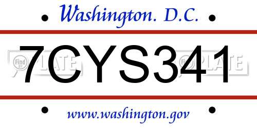 7CYS341 District Of Columbia License Plate