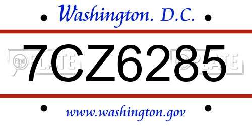 7CZ6285 District Of Columbia License Plate