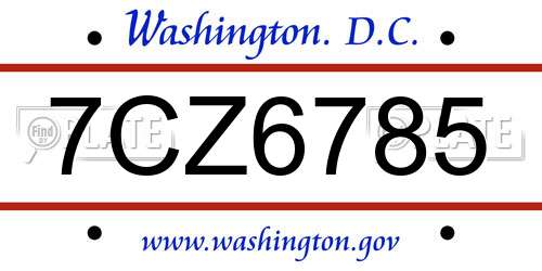 7CZ6785 District Of Columbia License Plate
