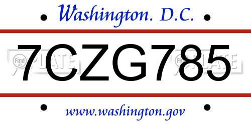 7CZG785 District Of Columbia License Plate
