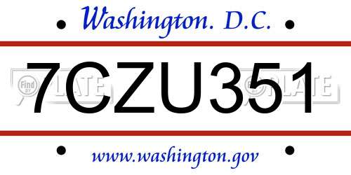 7CZU351 District Of Columbia License Plate