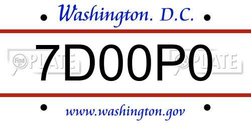 7D00P0 District Of Columbia License Plate