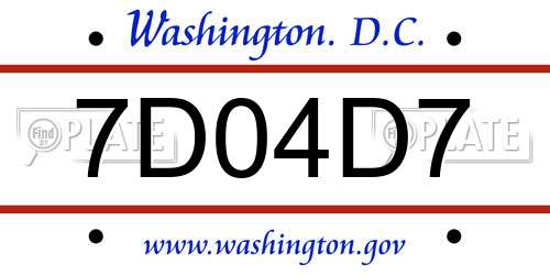 7D04D7 District Of Columbia License Plate