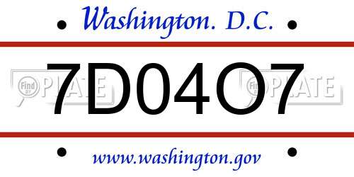 7D04O7 District Of Columbia License Plate