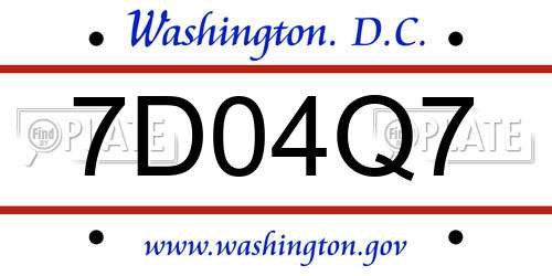 7D04Q7 District Of Columbia License Plate
