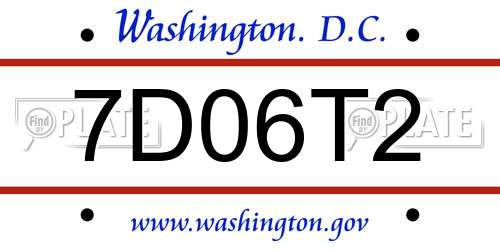 7D06T2 District Of Columbia License Plate