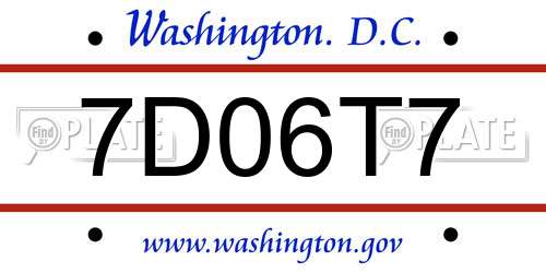 7D06T7 District Of Columbia License Plate