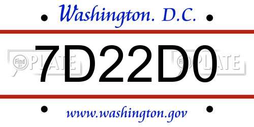 7D22D0 District Of Columbia License Plate