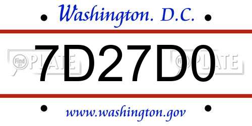 7D27D0 District Of Columbia License Plate