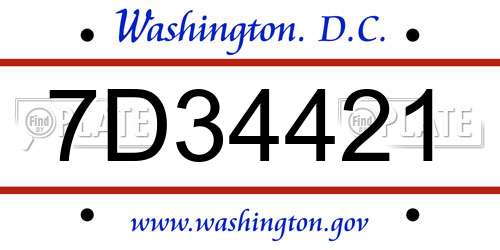 7D34421 District Of Columbia License Plate