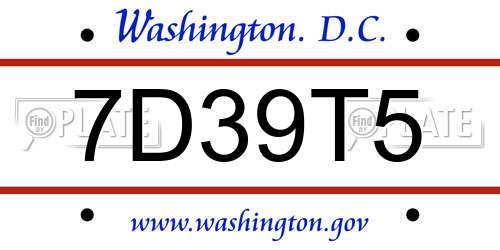 7D39T5 District Of Columbia License Plate