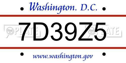 7D39Z5 District Of Columbia License Plate