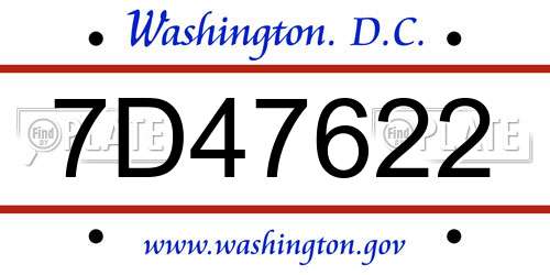 7D47622 District Of Columbia License Plate