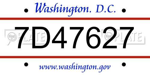 7D47627 District Of Columbia License Plate