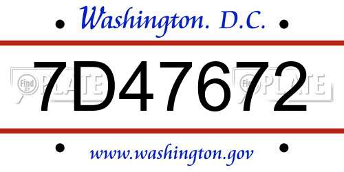 7D47672 District Of Columbia License Plate
