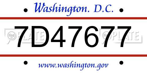 7D47677 District Of Columbia License Plate