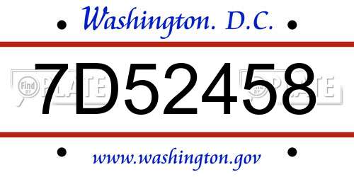 7D52458 District Of Columbia License Plate