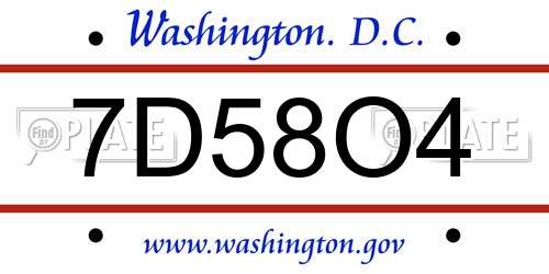7D58O4 District Of Columbia License Plate