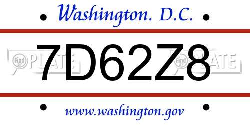 7D62Z8 District Of Columbia License Plate