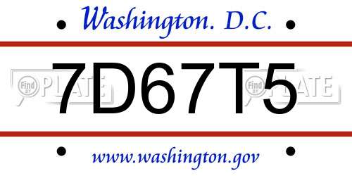 7D67T5 District Of Columbia License Plate