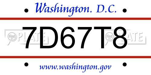 7D67T8 District Of Columbia License Plate