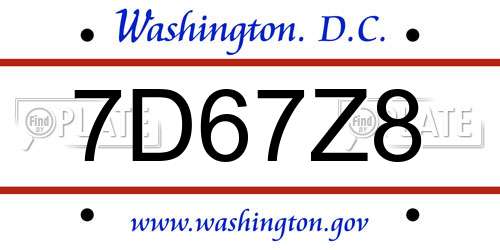 7D67Z8 District Of Columbia License Plate