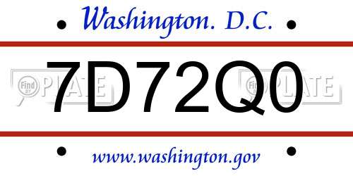 7D72Q0 District Of Columbia License Plate
