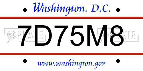 7D75M8 District Of Columbia License Plate