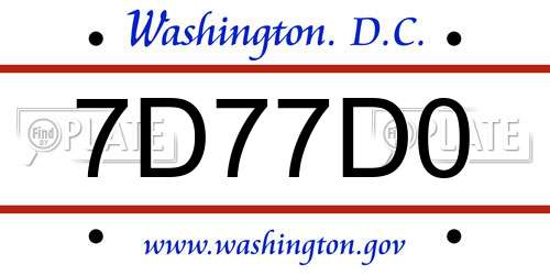 7D77D0 District Of Columbia License Plate