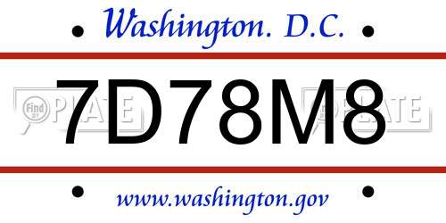 7D78M8 District Of Columbia License Plate