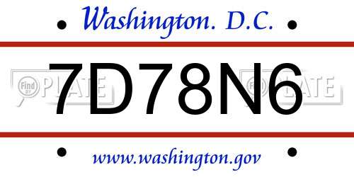 7D78N6 District Of Columbia License Plate