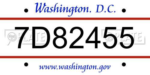 7D82455 District Of Columbia License Plate