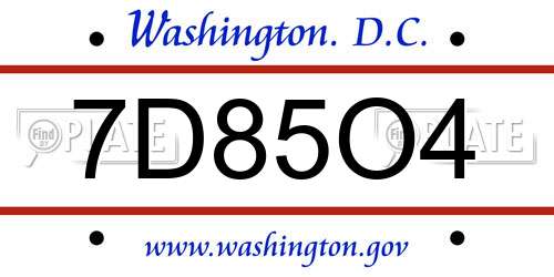 7D85O4 District Of Columbia License Plate