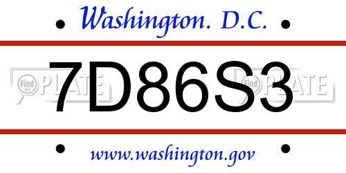 7D86S3 District Of Columbia License Plate