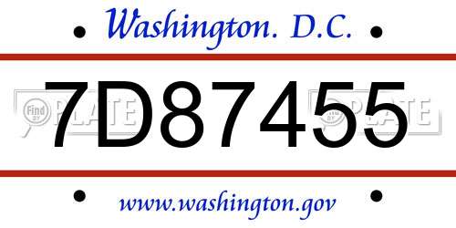7D87455 District Of Columbia License Plate