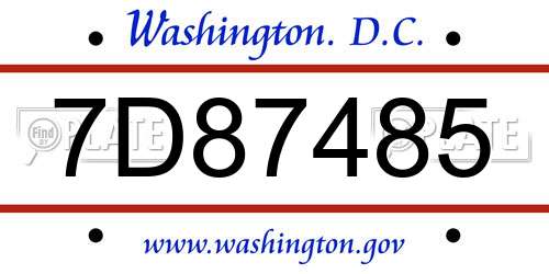 7D87485 District Of Columbia License Plate